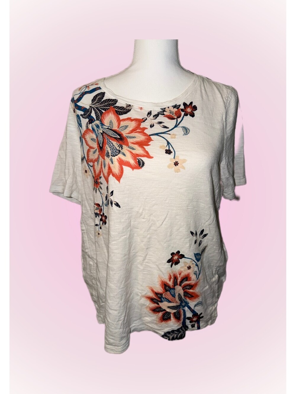 Womens Chico's Size 1 -> 8/10 M White Short Sleeve Shirt | Top | Floral Design